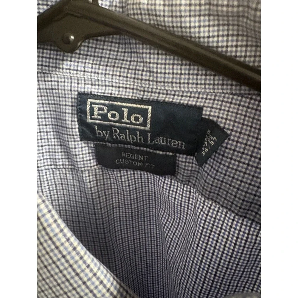 Polo Ralph Lauren Regent Custom Fit Blue White Micro Check ButtonDown Shirt 17.5 - Picture 3 of 4